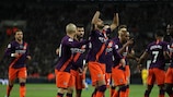 Manchester City celebrate their winner at Spurs
