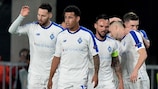 Dynamo Kyiv celebrate Tomasz Kędziora's (second right) goal at Rennes