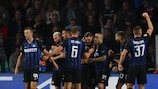 Mauro Icardi (centre) is mobbed after scoring Inter's winning goal at PSV