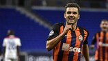 Shakhtar's Júnior Moraes celebrates the first of his two goals at Lyon on matchday two