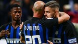 Mauro Icardi celebrates his winner for Inter in the Milan derby