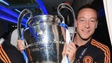 John Terry shows off the UEFA Champions League trophy on Chelsea's 2012 victory parade