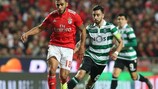 Eduardo Salvio (Benfica) e Bruno Fernandes (Sporting) no jogo da primeira mão das meias-finais da Taça de Portugal