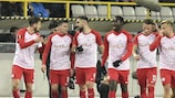 Salzburg celebrate Zlatko Junuzović's goal in the first leg