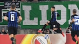 Inter's Lautaro Martínez (centre) after scoring the only goal in Vienna