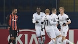 Eintracht's Martin Hinteregger (right) after opening the scoring at Shakhtar