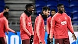 Ousmane Dembélé, Lionel Messi and Samuel Umtiti on the eve of the first leg