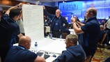 Exchanging ideas at a UEFA coach education conference