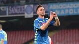 Fabián Ruiz celebrates scoring Napoli's second goal in the first leg