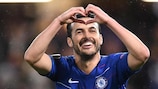Pedro celebrates a UEFA Europa League goal for Chelsea