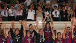 Barcelona celebrate their third UEFA Super Cup triumph