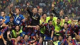 Barcelona celebrate their triumph on the pitch
