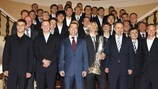 Russia president Dmitri Medvedev with the victorious Zenit squad