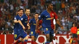 Samuel Eto'o comemora o primeiro golo da final da UEFA Champions League