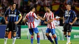 Sergio Agüero (second right) celebrates scoring Atlético's second goal