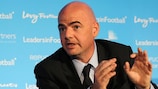 Gianni Infantino addresses the Leaders In Football conference in London