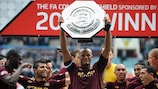 City captain Vincent Kompany lifts the FA Community Shield