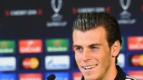 Gareth Bale speaks to the assembled media in Cardiff on Monday evening