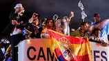 Real Madrid players celebrate after returning to the Spanish capital
