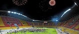 Feu d'artifice lors de la cérémonie d'ouverture à la National Arena Filip II de Macédoine