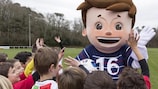 UEFA EURO 2016 mascot Super Victor greets children - and a variety of projects will feature at next summer's final round in France