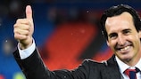 Thumbs up: Unai Emery is all smiles after Sevilla's UEFA Europa League success last month