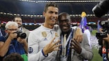 Cristiano Ronaldo poses with fellow four-time winner Clarence Seedorf