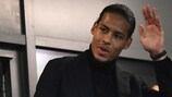 Virgil van Dijk is introduced to the Liverpool fans before Saturday's game with Leicester