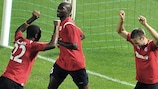 Lille players celebrate a goal earlier this season