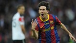 Lionel Messi (FC Barcelona) célèbre le deuxième but de son équipe face au Manchester United FC