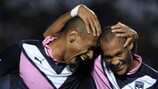 Bordeaux's Jussiê and Yoan Gouffran celebrate scoring against FK Crvena zvezda