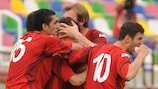 Футболисты "Дилы" радуются голу в ворота "Ольборга"