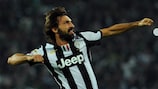Juventus playmaker Andrea Pirlo celebrates after scoring a free-kick