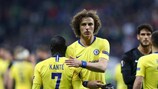 Chelsea's N'Golo Kanté and David Luiz at the end of the first leg