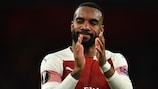 Two-goal Arsenal striker Alexandre Lacazette at the end of the first leg