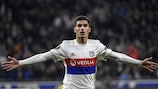 Houssem Aouar after scoring in this season's UEFA Europa League