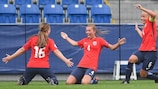 Malin Skulstad Sunde celebrates after scoring against England