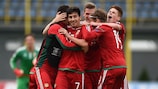 Krisztofer Szerető is mobbed after equalising for Hungary
