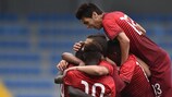 Portugal celebrate their second goal, scored by José Gomes, against Scotland