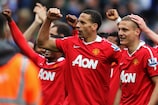 Rio Ferdinand and Nemanja Vidić celebrate United's 2011 Premier League title triumph