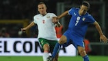 Radostin Kishishev (left) in FIFA World Cup qualifying action against Italy