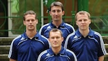 The four match officials for the U17 final (clockwise from bottom): Vladislav Bezborodov, Haralds Gudermanis, Pawel Gil and Jonas Turunen