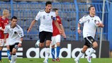 Emre Can and Samed Yesil (right) of Germany celebrate their late equaliser