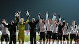 Austria celebrate their win against Serbia
