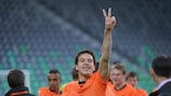 Netherlands midfielder Thom Haye celebrates victory against Germany