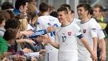 Slovakia's players take the plaudits from the home fans