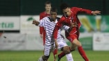 France's Jonathan Mexique (left) takes on Dwayn Holter of Luxembourg