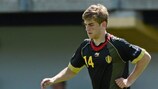 Belgium defender Frederik Spruyt in action in Slovenia