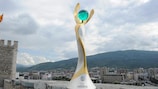 The UEFA European Women's Under-19 Championship trophy on display in Skopje last summer