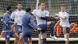 Reinstated England captain John Terry trains with the squad ahead of the game with Wales
